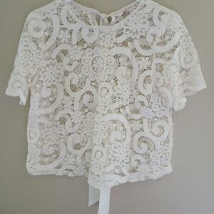 Nanette‎ Lepore Blue and White Tie Front Crop Blouse